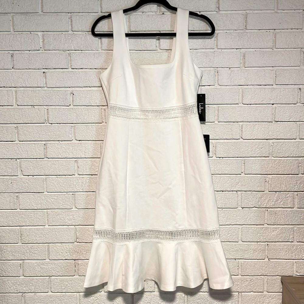 Lulu’s- NWT White Square Neck Sleeveless Midi Crochet Detail Dress- Size Medium